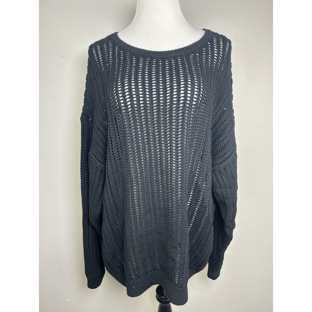 Wilfred Free Aritzia Open Knit Sweater Womens XL Black Oversized Cotton 108370